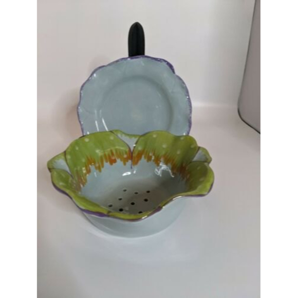 VINTAGE 2 piece Colander Rommel Nueva for Saparna Top & base =7.5" fluted Blue - Picture 2 of 12